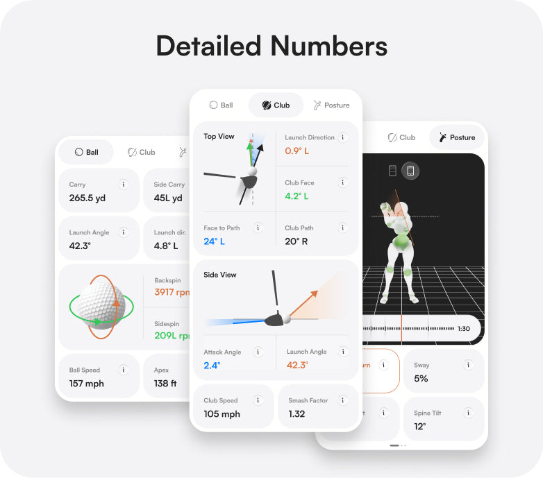 Detailed ball, club, and body motion data view two